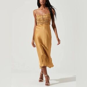Astr the Label - Zola Smocked Midi Dress - ANTIQUE GOLD